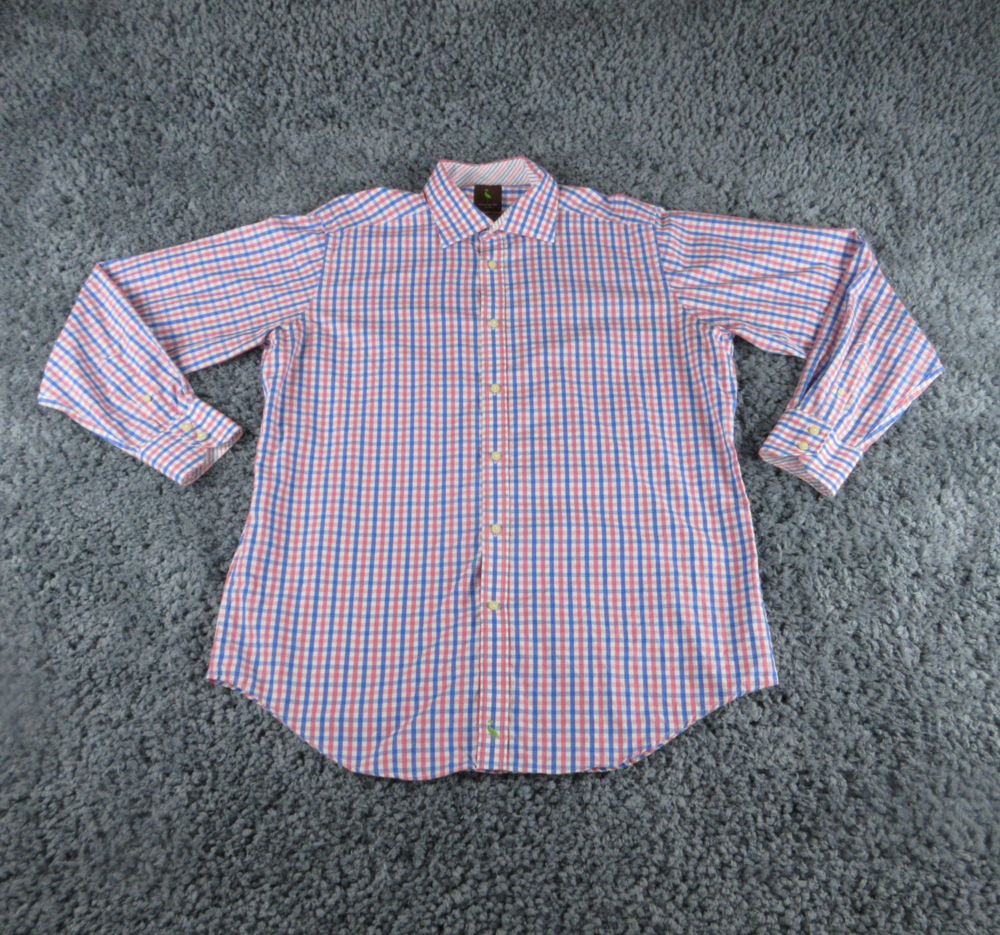 Tailorbyrd Shirt Mens Extra Large Blue Pink Plaid Long Sleeve Button Up